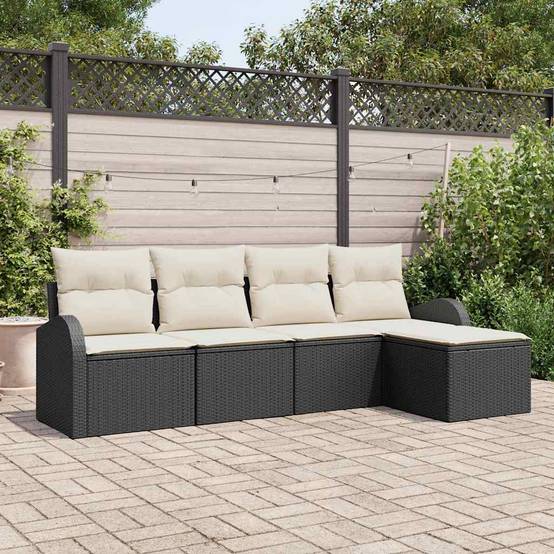 Salon de Jardin 5 Places en Poly Rotin Modulable avec Pouf Confortable Noir – ComfortXL Outdoor Living - Image 1