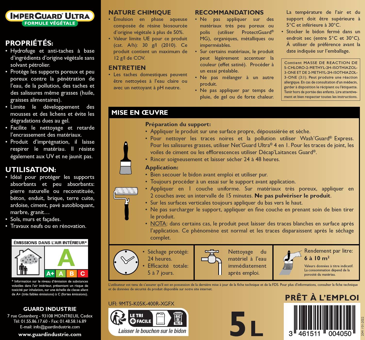ImperGuard Ultra Formule Végétale Imperméabilisant Super Antitache Incolore Toute Pierre 5L 50m2 - Image 3