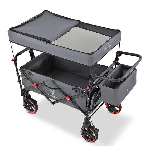 Chariot pliable confort FX-CT850 FUXLIFE avec toit UV et roues à suspension - Image 2