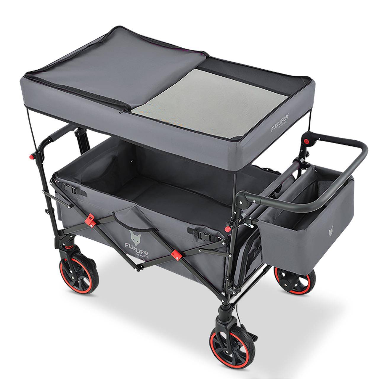 Chariot pliable confort FX-CT850 FUXLIFE avec toit UV et roues à suspension - Image 2