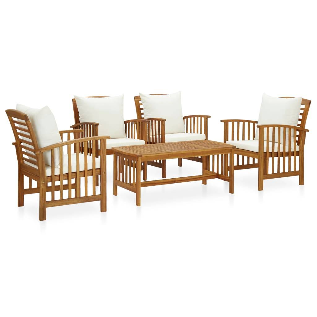 Helloshop26 - Salon de jardin meuble d'extérieur ensemble de mobilier 5 pièces avec coussins bois d'acacia solide - Imagen 1