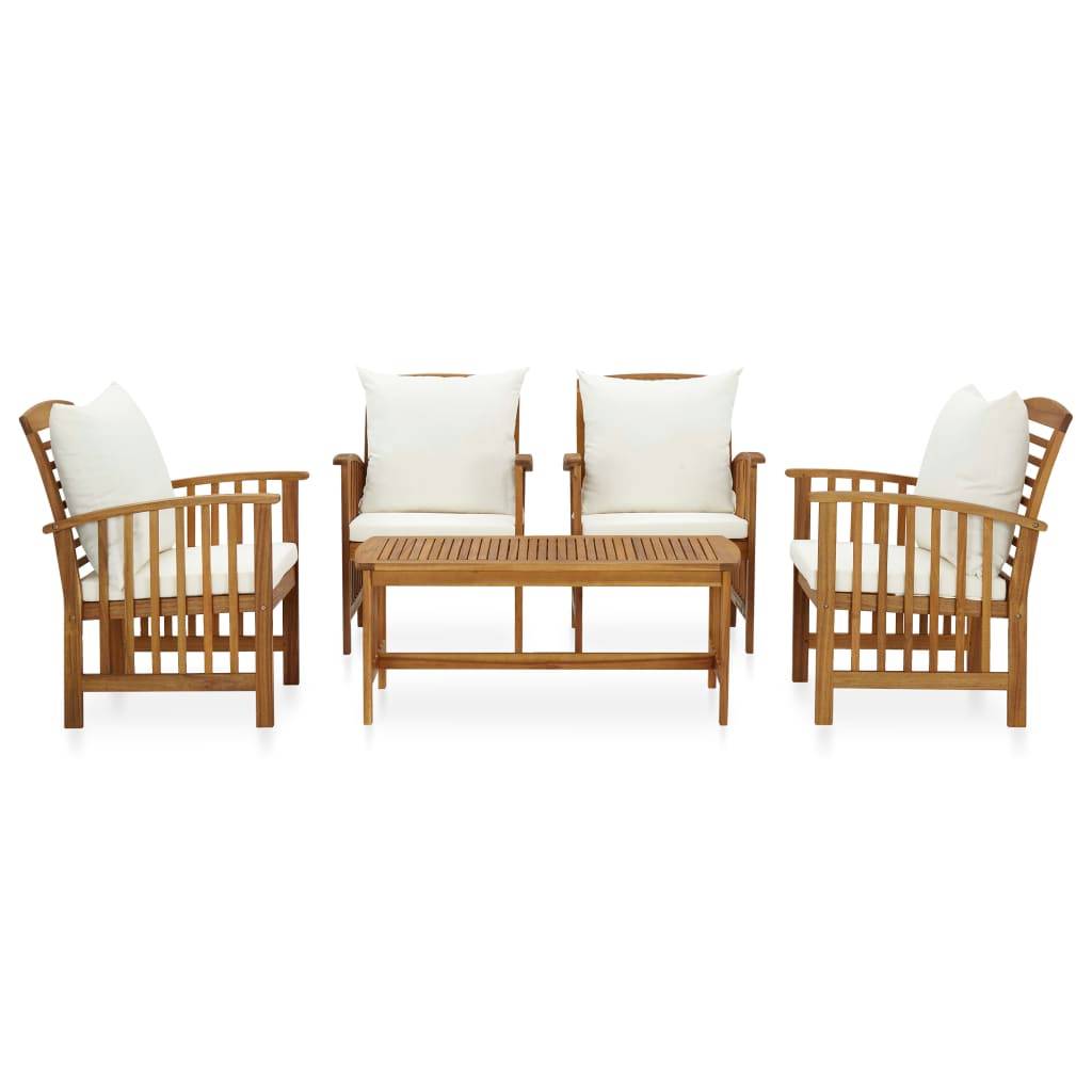 Helloshop26 - Salon de jardin meuble d'extérieur ensemble de mobilier 5 pièces avec coussins bois d'acacia solide - Imagen 2