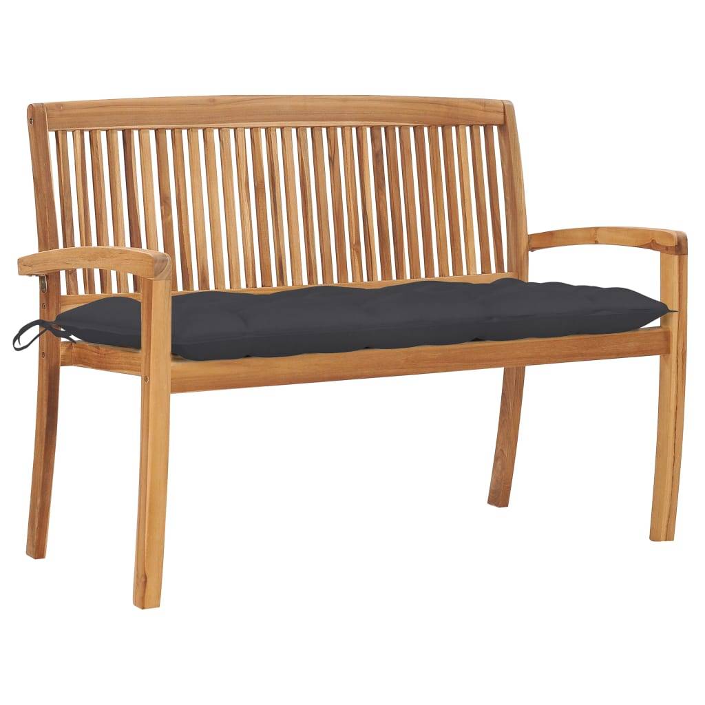 Helloshop26 - Banc de jardin meuble de patio d'extérieur terrasse empilable et coussin anthracite 128,5 x 57,5 x 90 cm bois de teck massif - Imagen 1