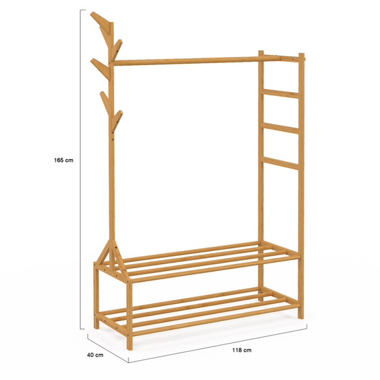 Portant vêtements bambou RITA avec porte-manteaux et étagères - Image 4