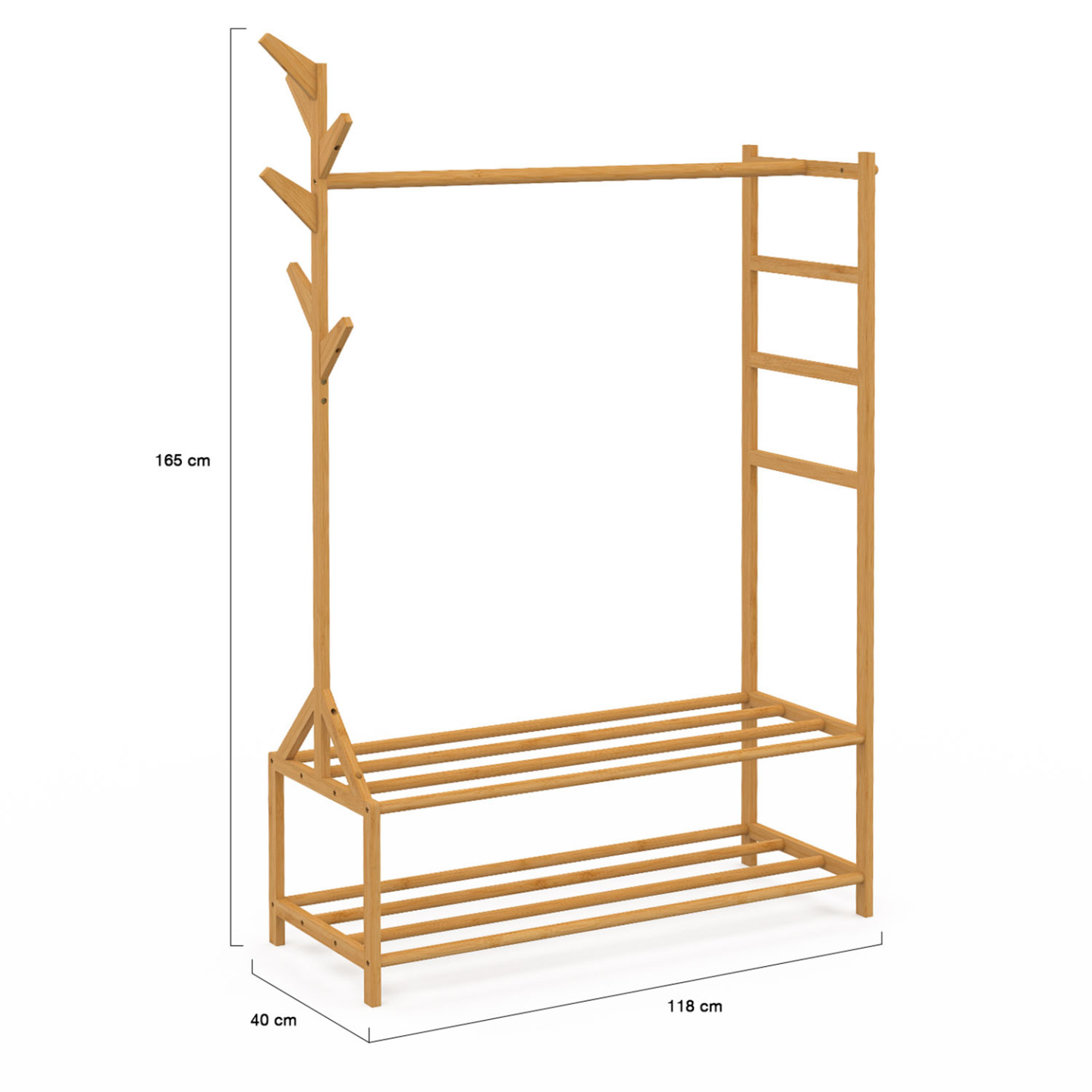Portant vêtements bambou RITA avec porte-manteaux et étagères - Image 4