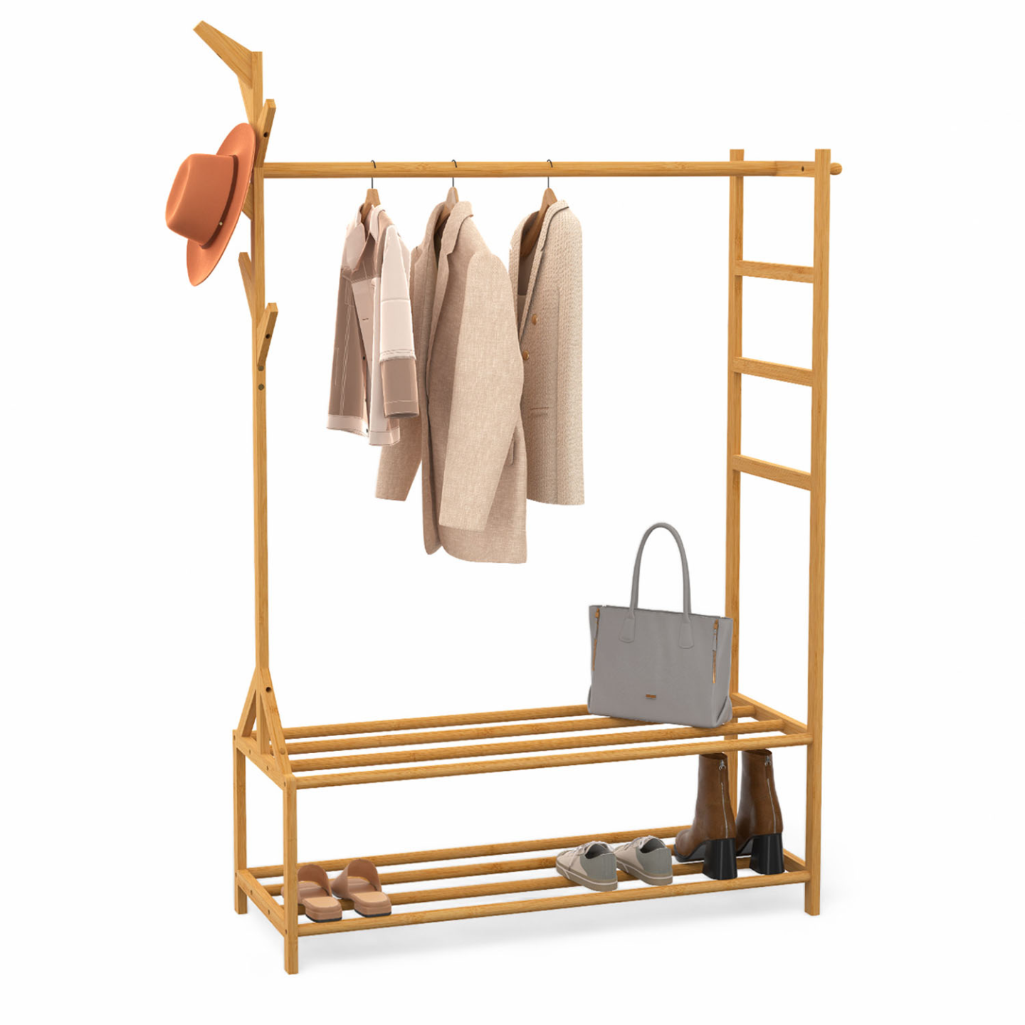 Portant vêtements bambou RITA avec porte-manteaux et étagères - Image 2