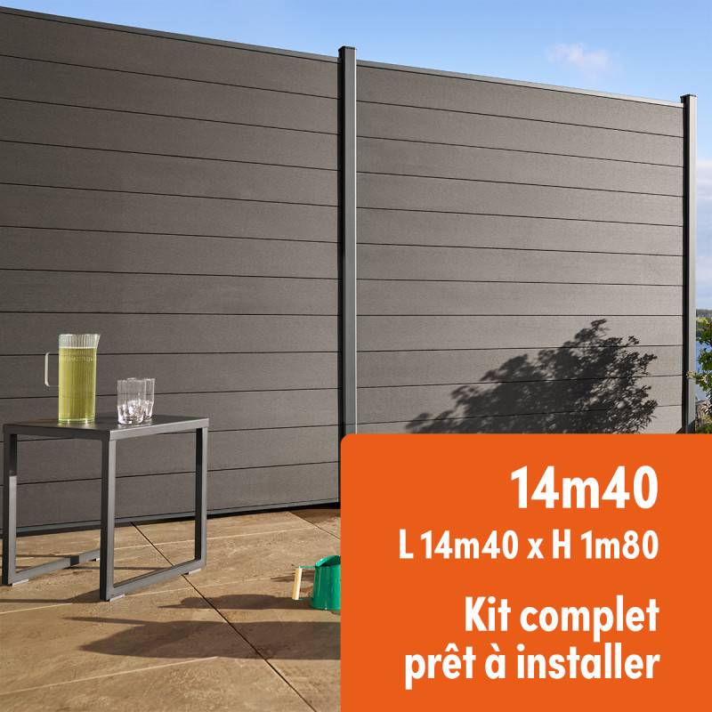 Kit clôture composite et aluminium à sceller H 1m80 L 14m40 gris anthracite avec renforts acier - Palissade - Brise vue - Easy Clôture - Imagen 1