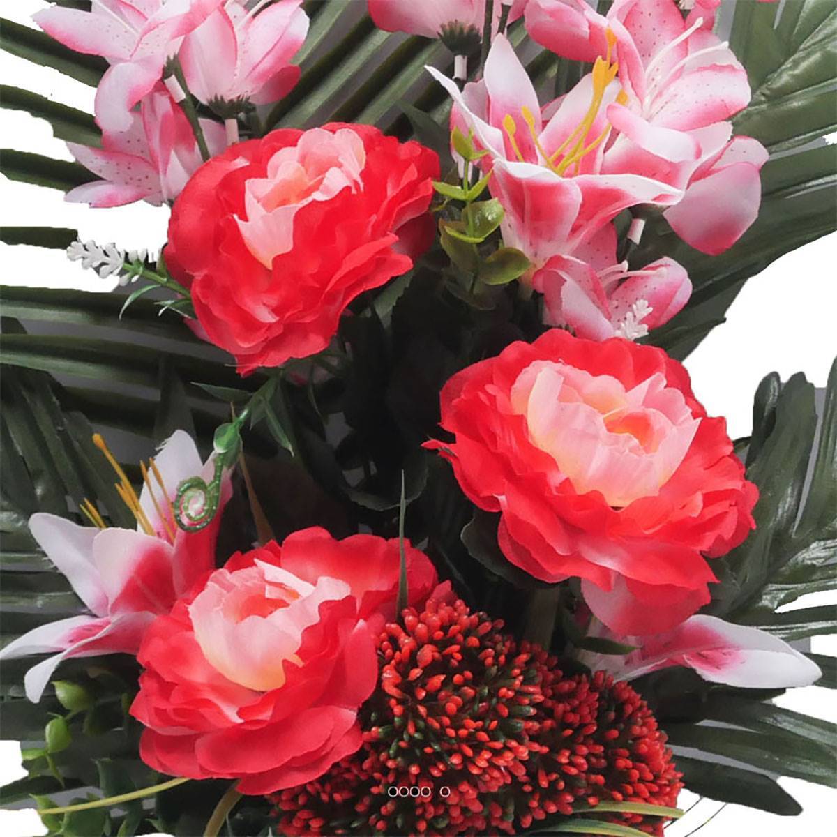 Artificielles - Cône fleurs artificielles cimetière camélias et lys Rose fushia - couleur: Rose fushia 730 - Imagen 3