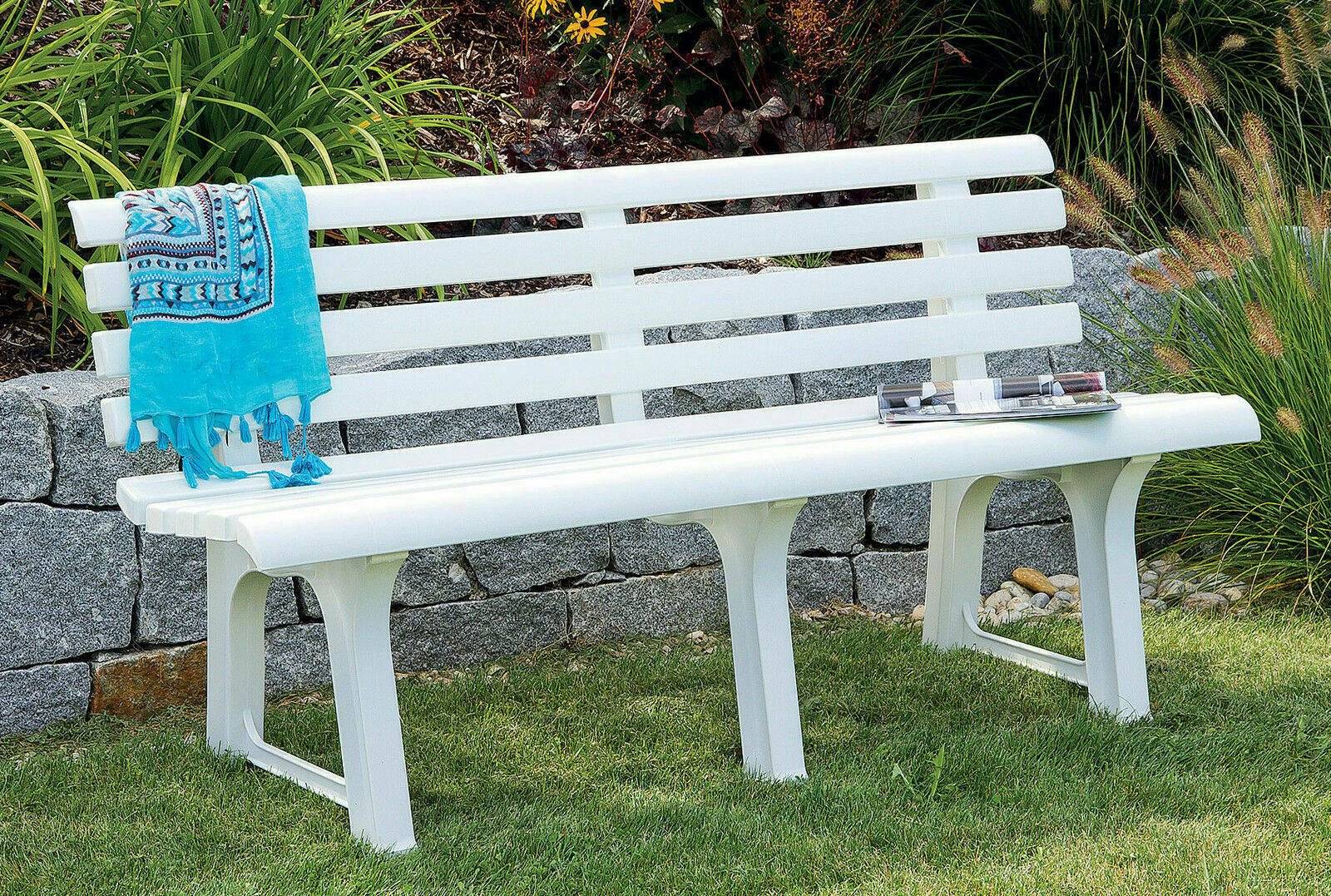 Dmora - Banc d'extérieur Dluzard, Banc de jardin monobloc, Banc d'extérieur, 100% Made in Italy, 145x49h74 cm, Blanc - Dmora - Imagen 6
