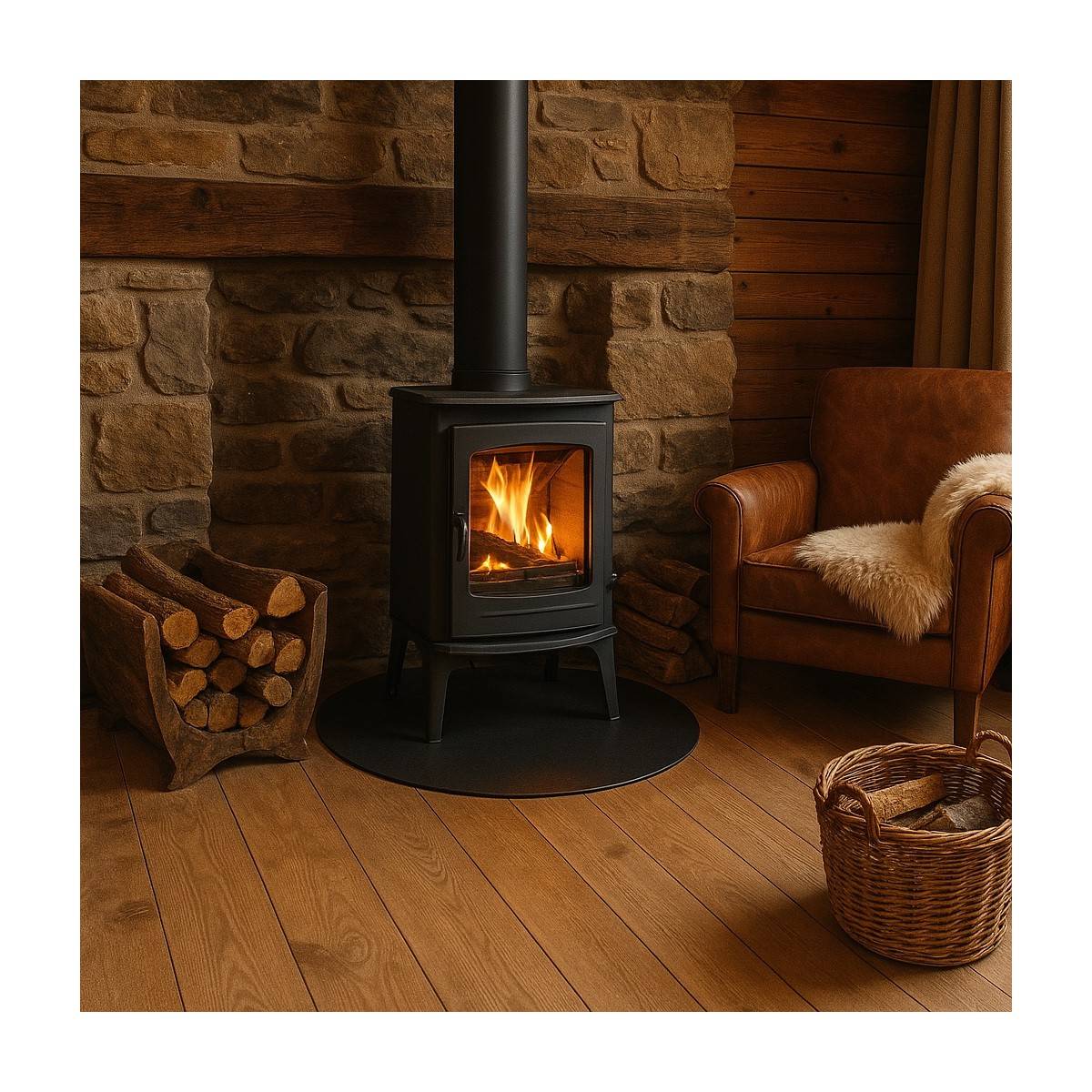 Plaque de protection de sol Ronde Ø 89 cm Acier Noir Vernis pour poêles Épaisseur 2 mm 10.5 kg - Imagen 3