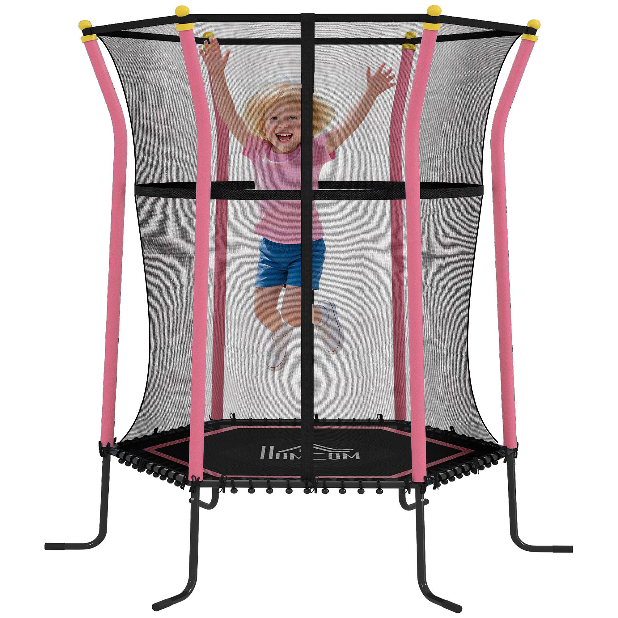 Trampoline pour enfant Ø 1,63 x 1,9 m filet de sécurité porte zippée 6 poteaux rembourrés inclus