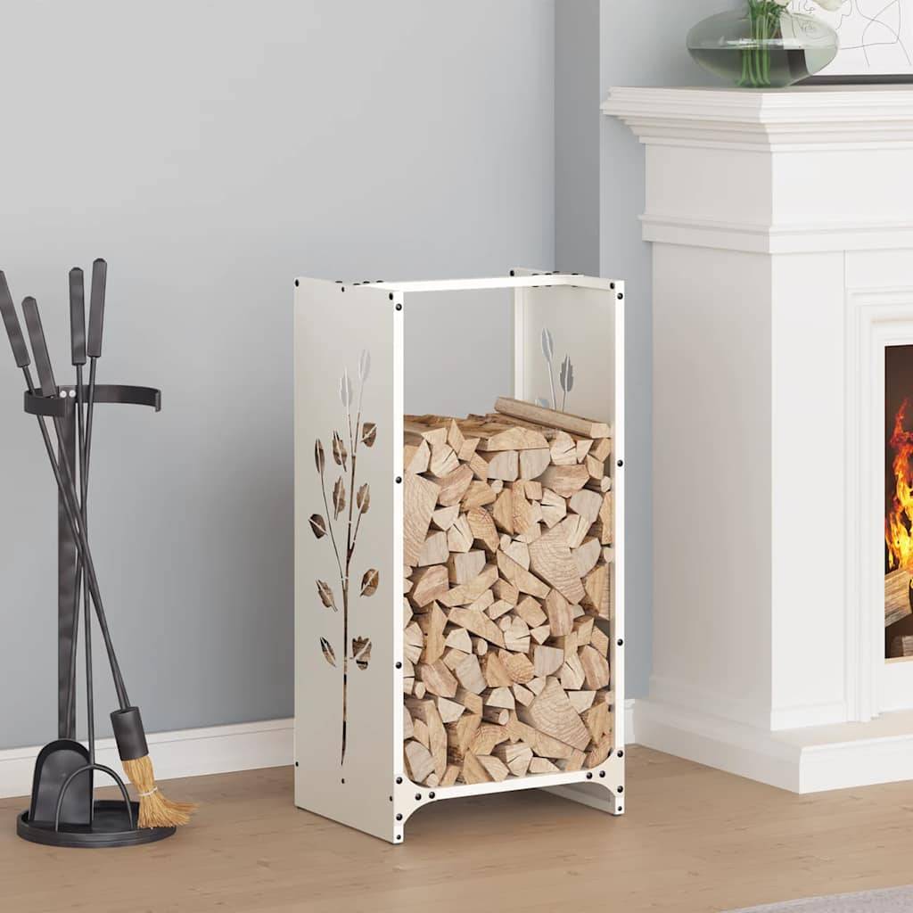 Porte-Bûches Vertical Haut en Acier Blanc, Rangement Intérieur 80 cm – ComfortXL Outdoor Living - Image 1