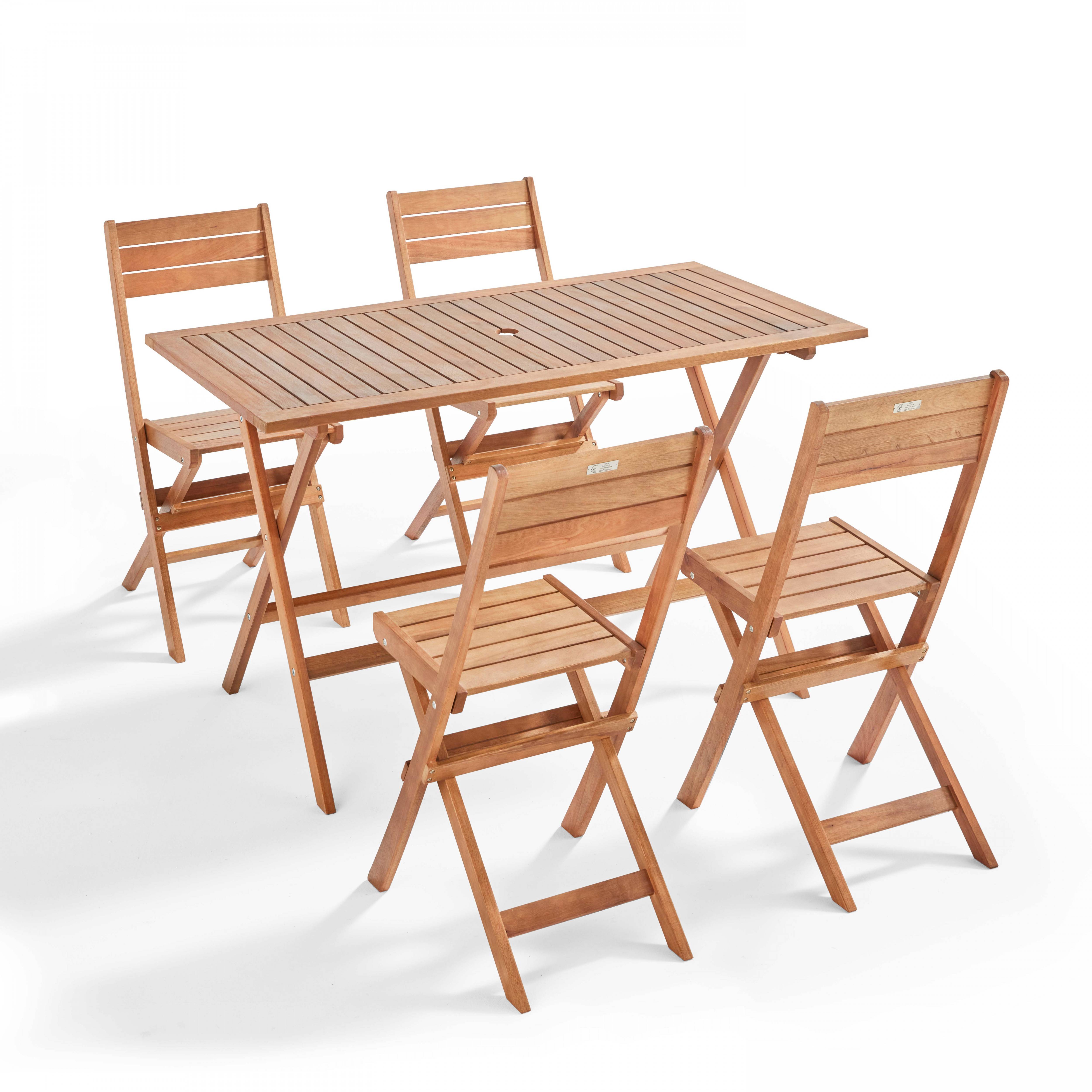 Oviala - Table de terrasse et 4 chaises pliantes en bois Sete - Oviala - Image 1