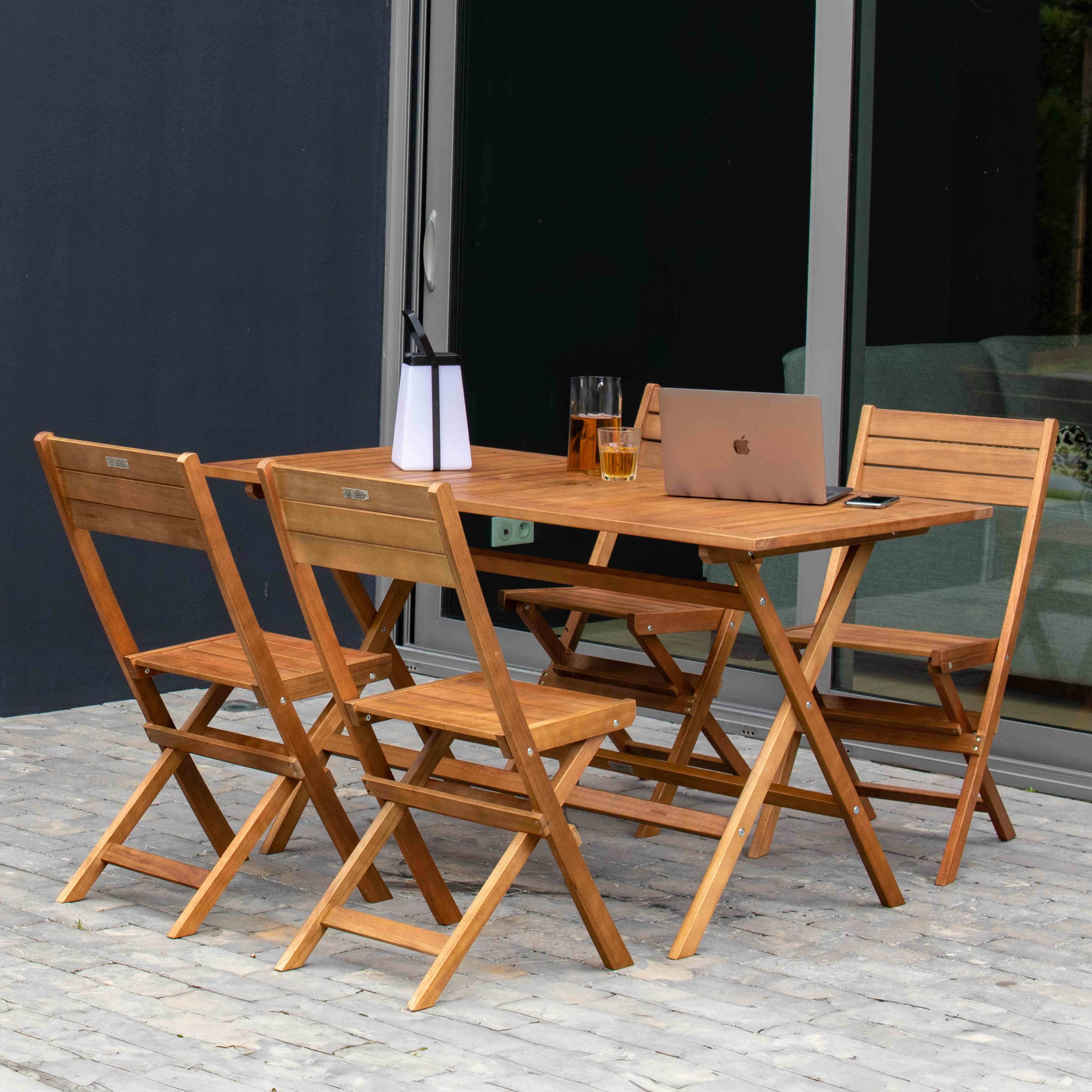 Oviala - Table de terrasse et 4 chaises pliantes en bois Sete - Oviala - Image 2