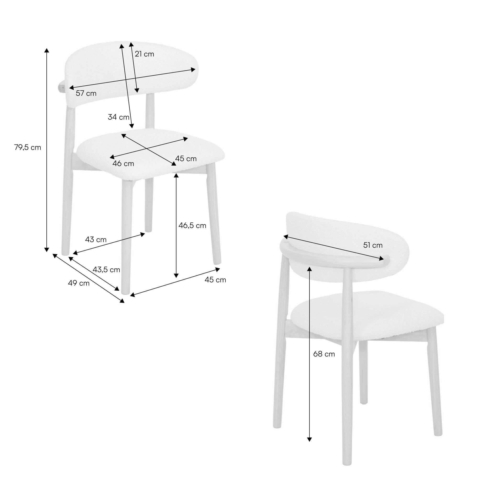 sweeek - Lot de 2 chaises bois d'hévéa naturel et tissu chenille kaki - Paola | sweeek - Image 4