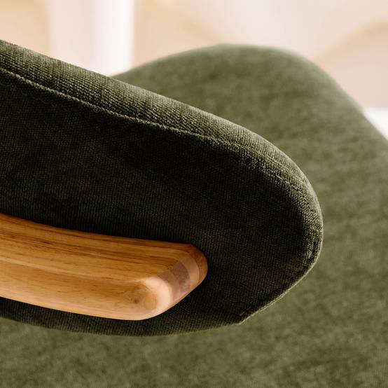 sweeek - Lot de 2 chaises bois d'hévéa naturel et tissu chenille kaki - Paola | sweeek - Image 7