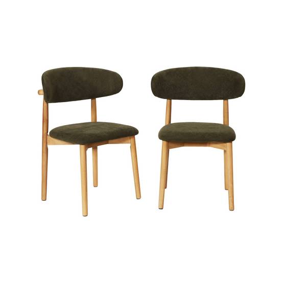 sweeek - Lot de 2 chaises bois d'hévéa naturel et tissu chenille kaki - Paola | sweeek - Image 2