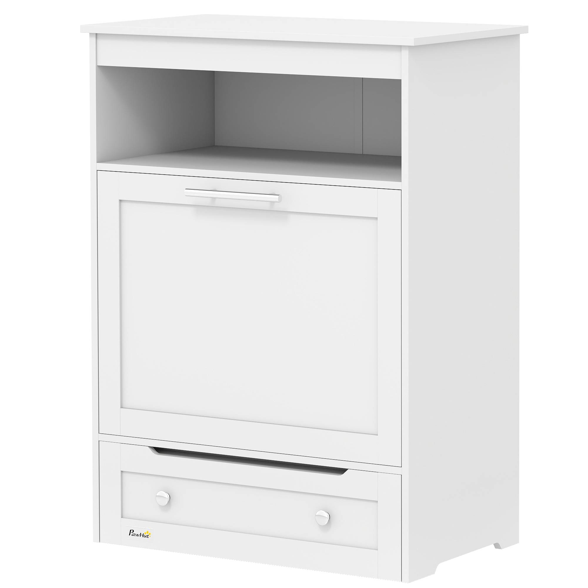 Sans Marque - Station d'alimentation pour animaux, armoire de rangement pour accessoires pour animaux, avec gamelles, crochets pour laisses, MDF, blanc - Image 2