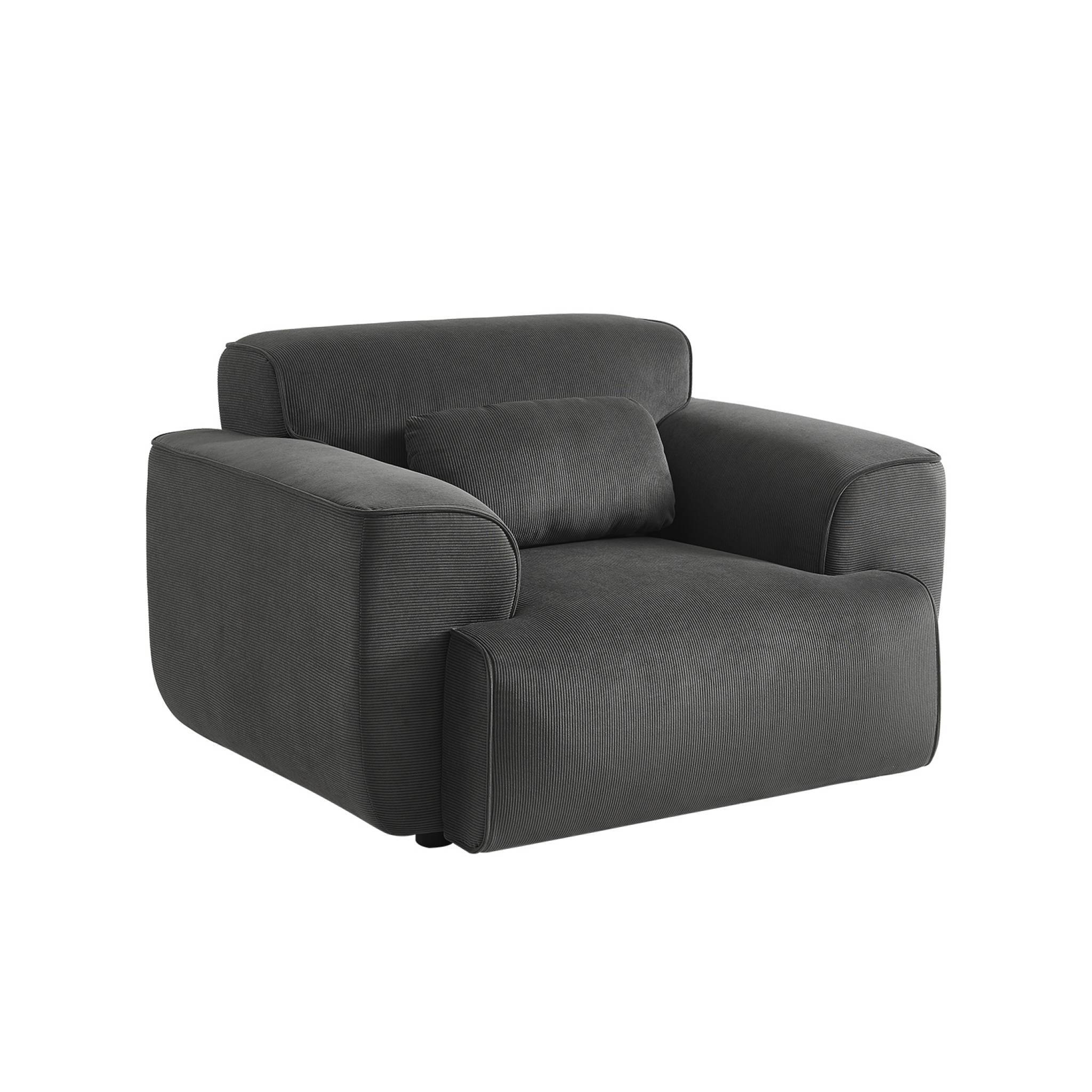 sweeek - Fauteuil velours côtelé gris foncé. lignes arrondies. coussin fourni. Wallas. L 116 x P 97 x H 73cm | sweeek - Image 2
