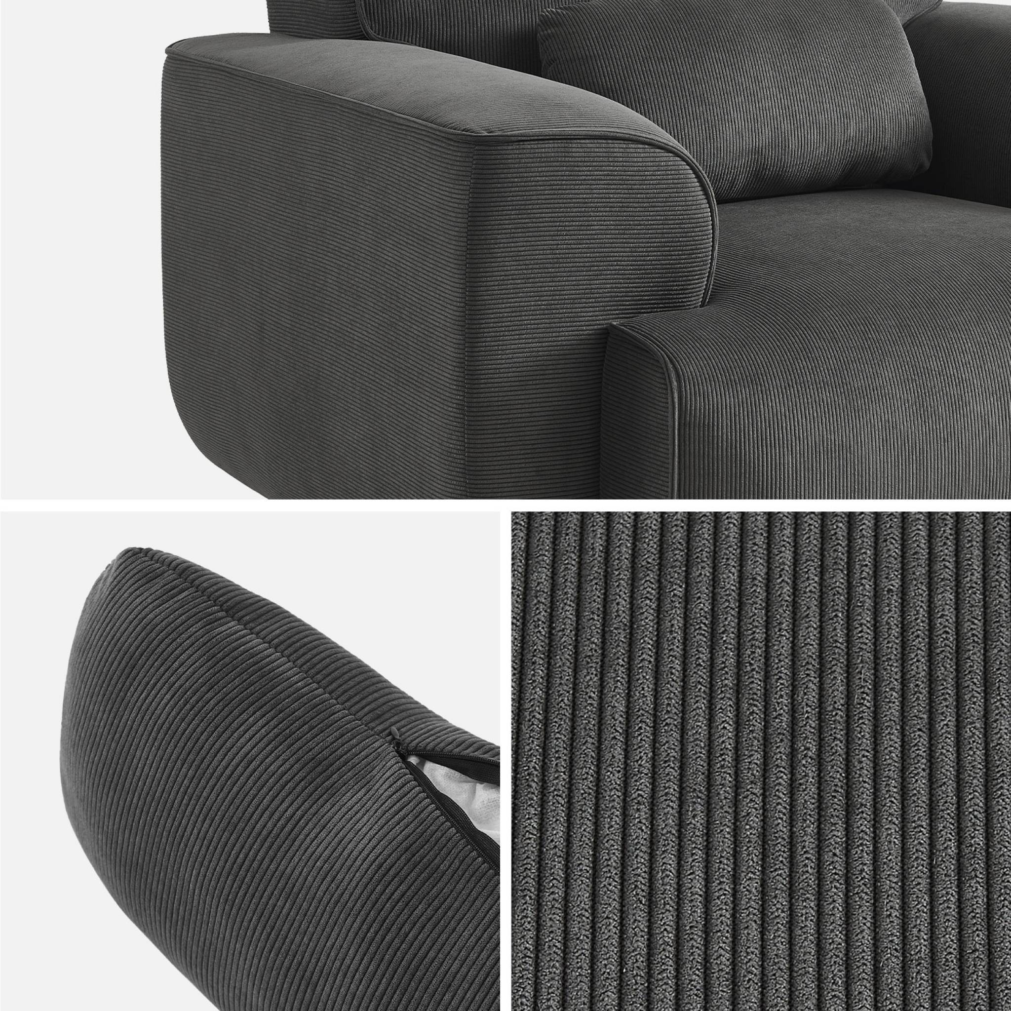 sweeek - Fauteuil velours côtelé gris foncé. lignes arrondies. coussin fourni. Wallas. L 116 x P 97 x H 73cm | sweeek - Image 6