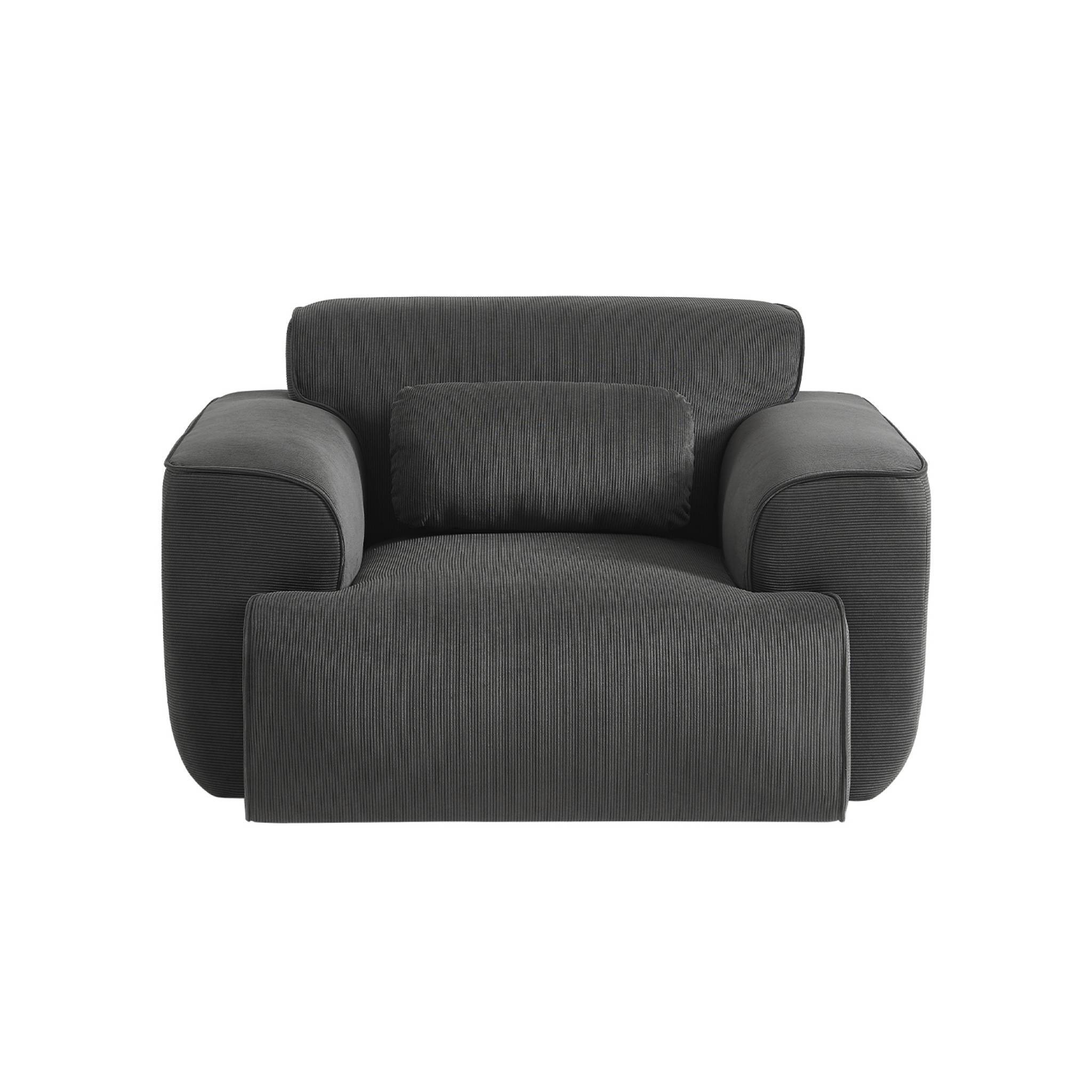 sweeek - Fauteuil velours côtelé gris foncé. lignes arrondies. coussin fourni. Wallas. L 116 x P 97 x H 73cm | sweeek - Image 4