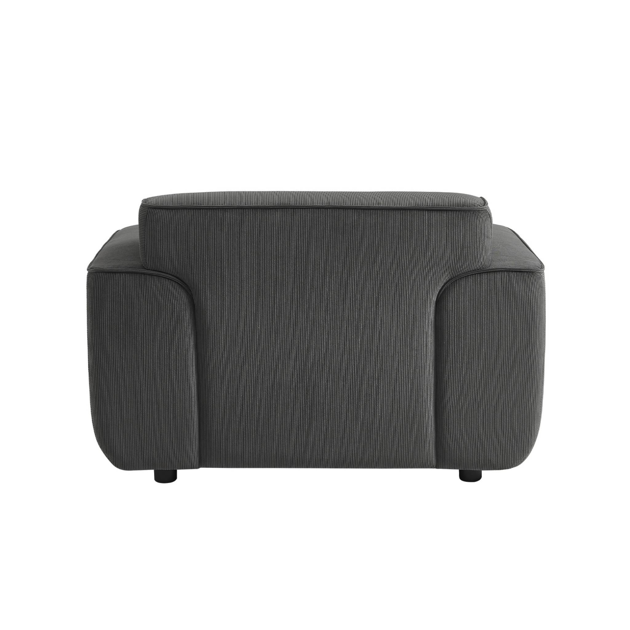 sweeek - Fauteuil velours côtelé gris foncé. lignes arrondies. coussin fourni. Wallas. L 116 x P 97 x H 73cm | sweeek - Image 5