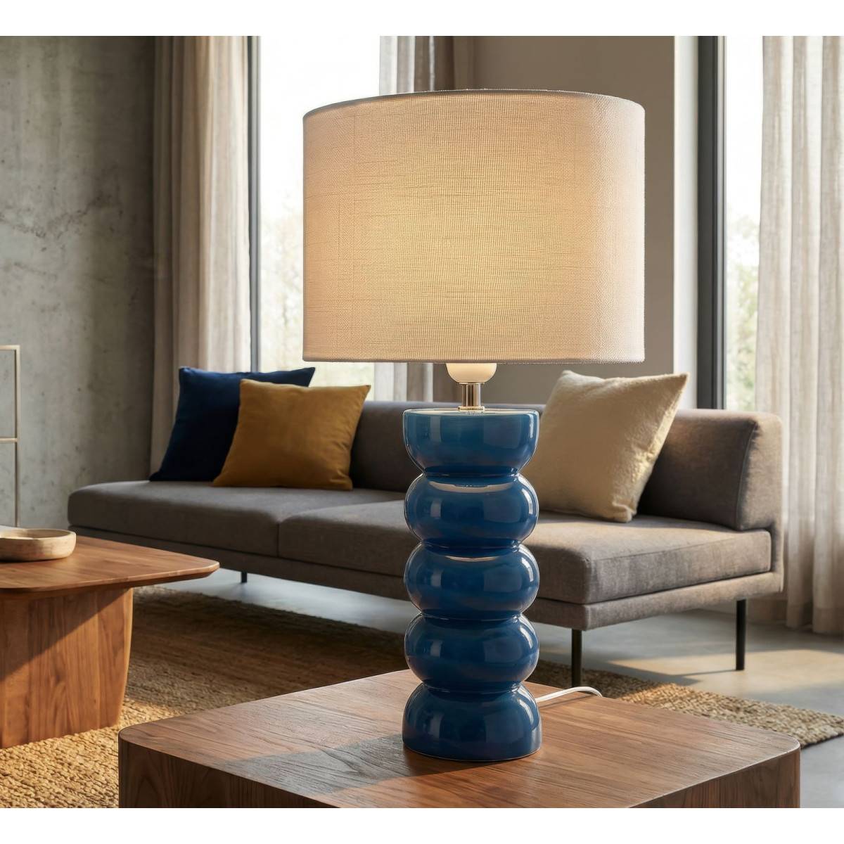 Paris Prix - Lampe à Poser en Céramique "Torr" 46cm Bleu - Image 5