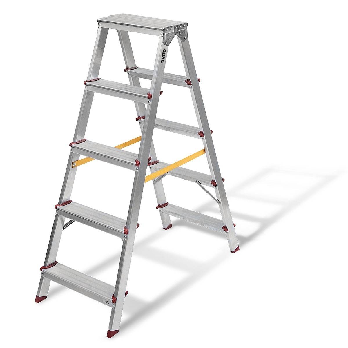 Vito - Escabeau en aluminium 2 X 5 marches Charge 150 kg Hauteur 1,14 m VITO Fabriqué en Europe - Imagen 1
