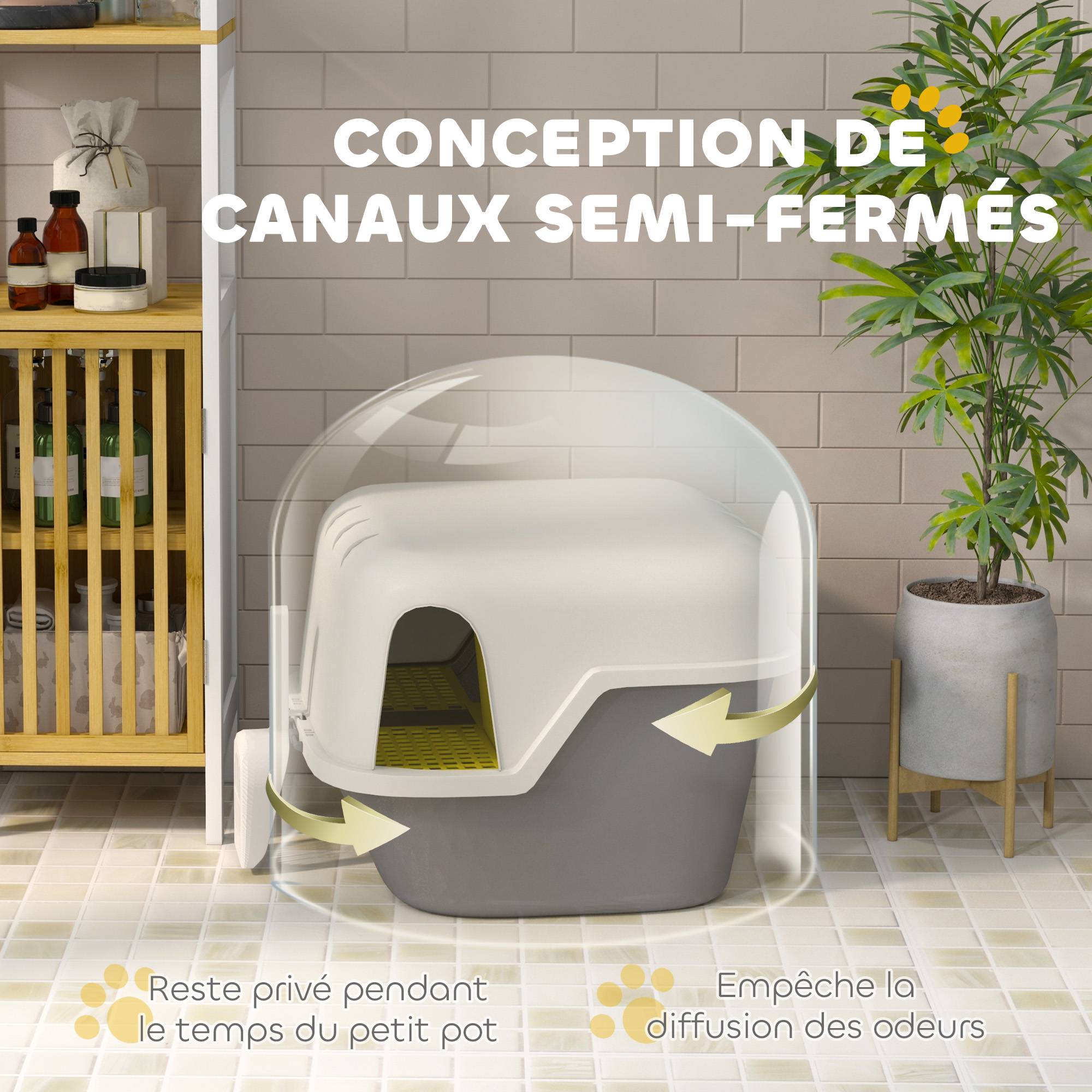 Bac à litière PP intérieur anti-projection nettoyage facile 50x50x39cm crème - ComfortXL Outdoor Living - Image 8