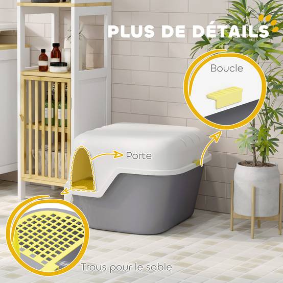 Bac à litière PP intérieur anti-projection nettoyage facile 50x50x39cm crème - ComfortXL Outdoor Living - Image 9