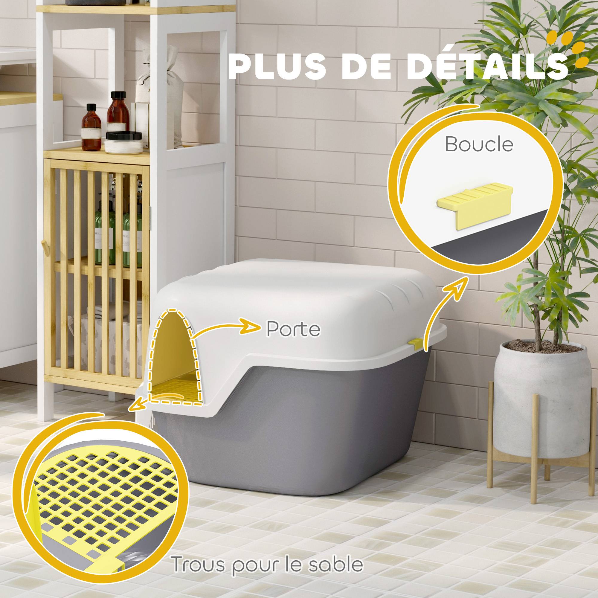 Bac à litière PP intérieur anti-projection nettoyage facile 50x50x39cm crème - ComfortXL Outdoor Living - Image 9