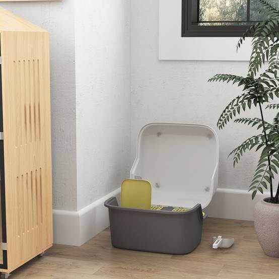 Bac à litière PP intérieur anti-projection nettoyage facile 50x50x39cm crème - ComfortXL Outdoor Living - Image 10