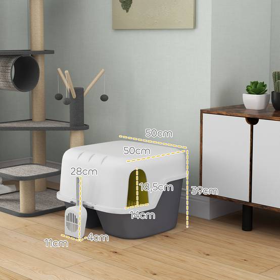Bac à litière PP intérieur anti-projection nettoyage facile 50x50x39cm crème - ComfortXL Outdoor Living - Image 5