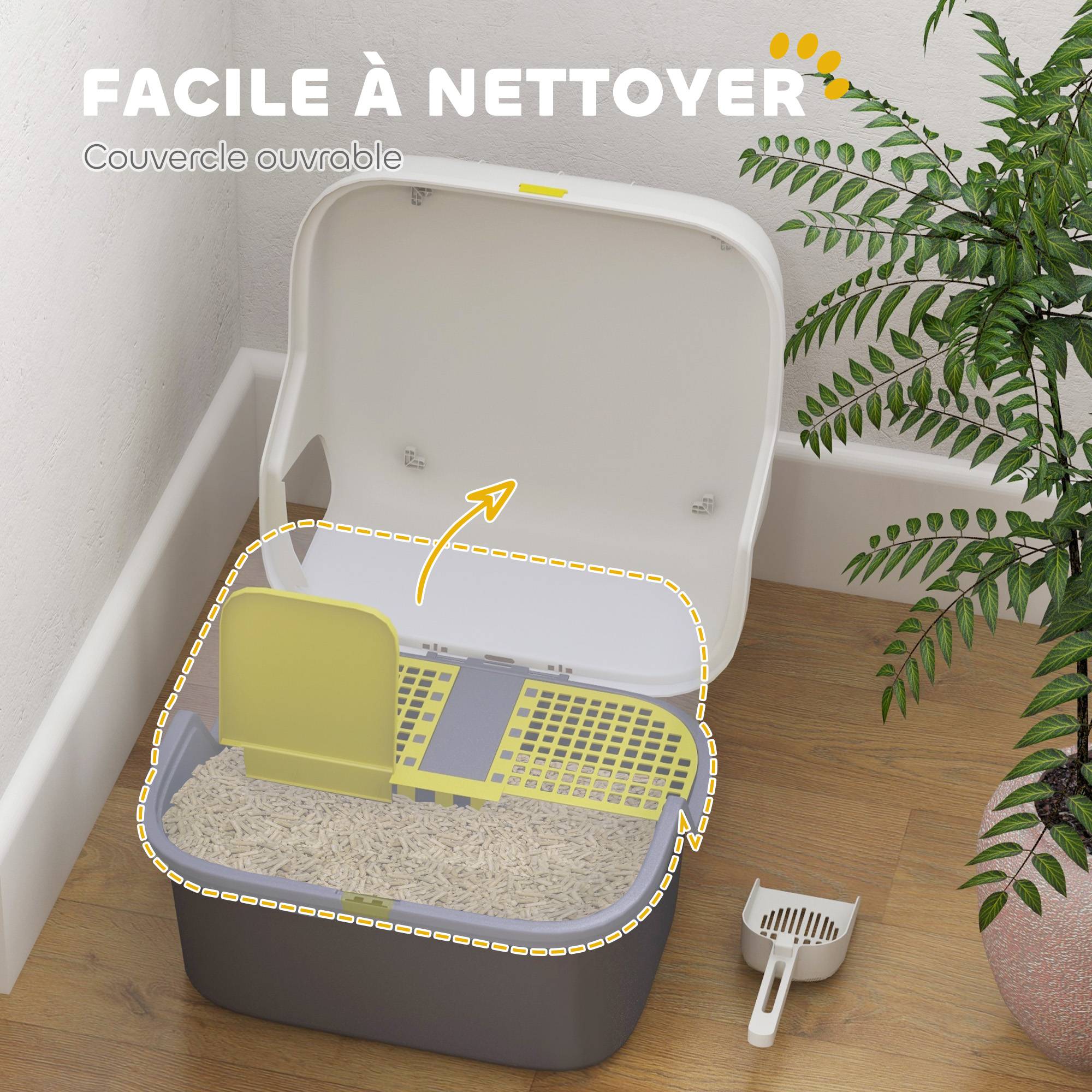 Bac à litière PP intérieur anti-projection nettoyage facile 50x50x39cm crème - ComfortXL Outdoor Living - Image 6
