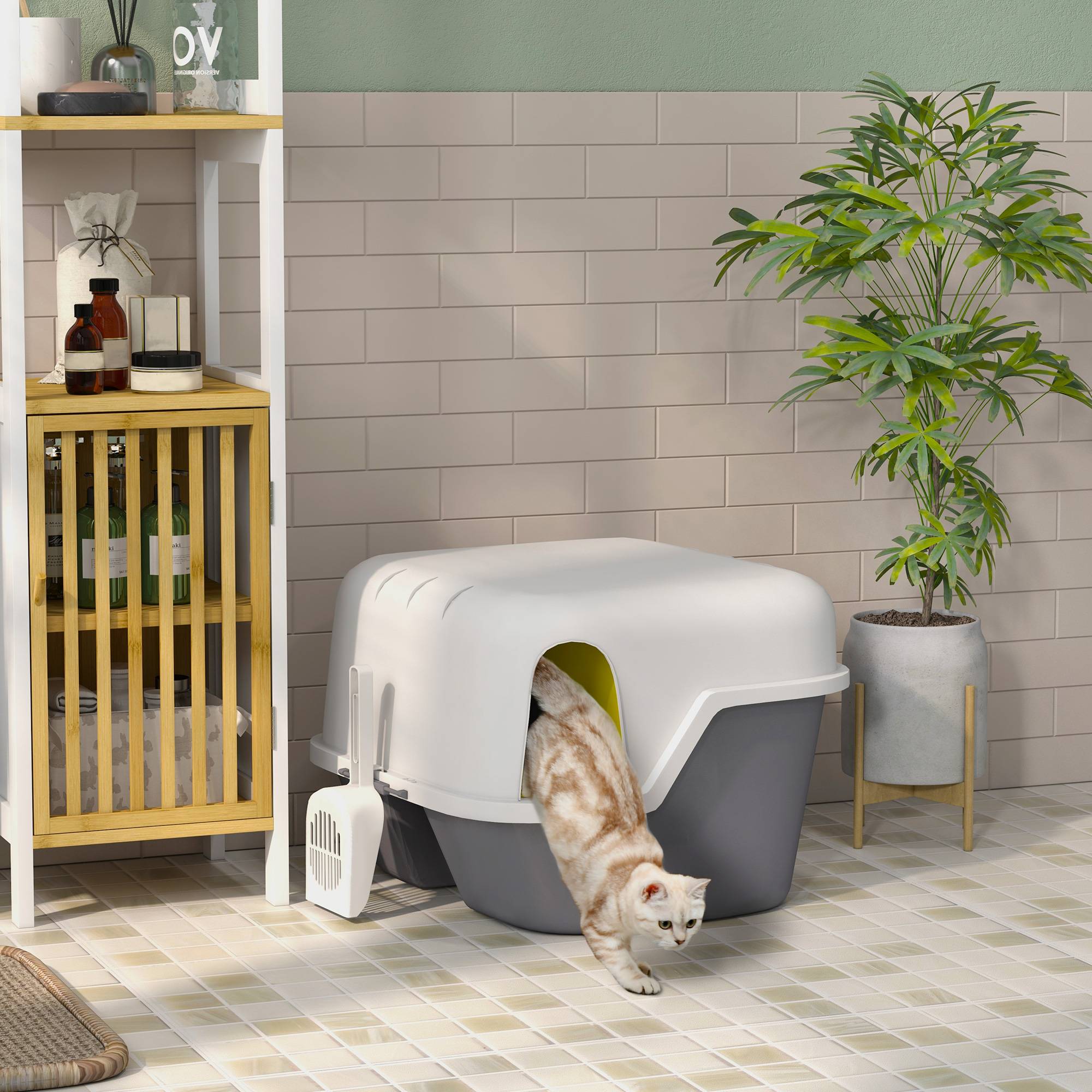 Bac à litière PP intérieur anti-projection nettoyage facile 50x50x39cm crème - ComfortXL Outdoor Living - Image 4