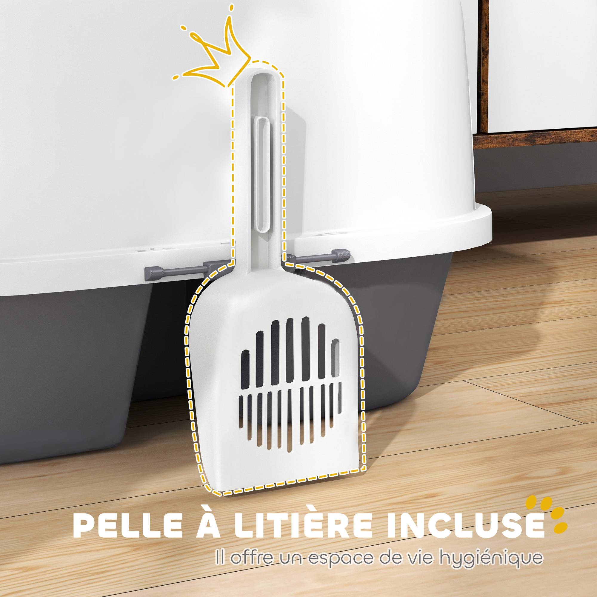 Bac à litière PP intérieur anti-projection nettoyage facile 50x50x39cm crème - ComfortXL Outdoor Living - Image 7
