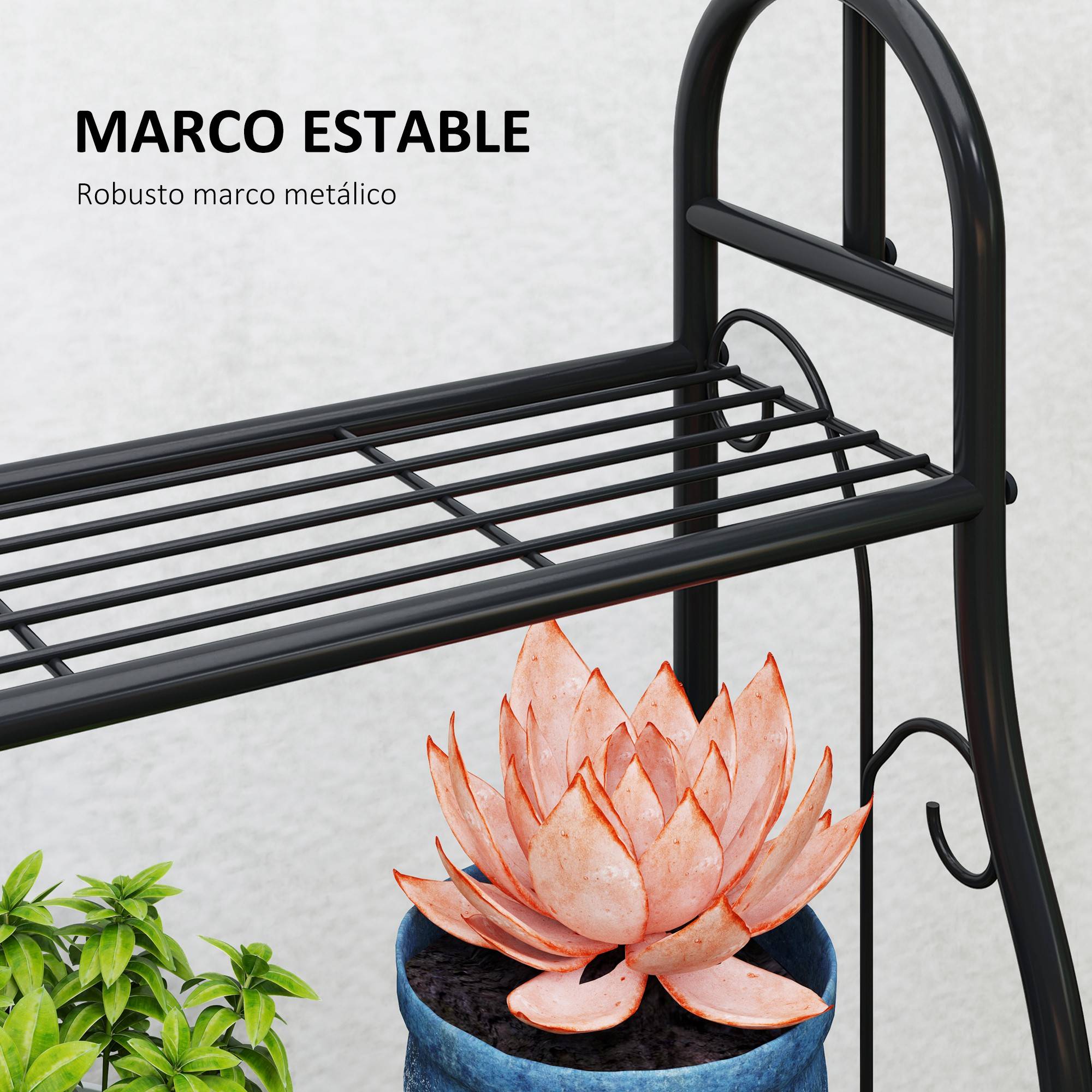 Support à plantes à 3 niveaux avec crochets métalliques, barre de suspension pour une utilisation intérieure et extérieure, noir - Image 8