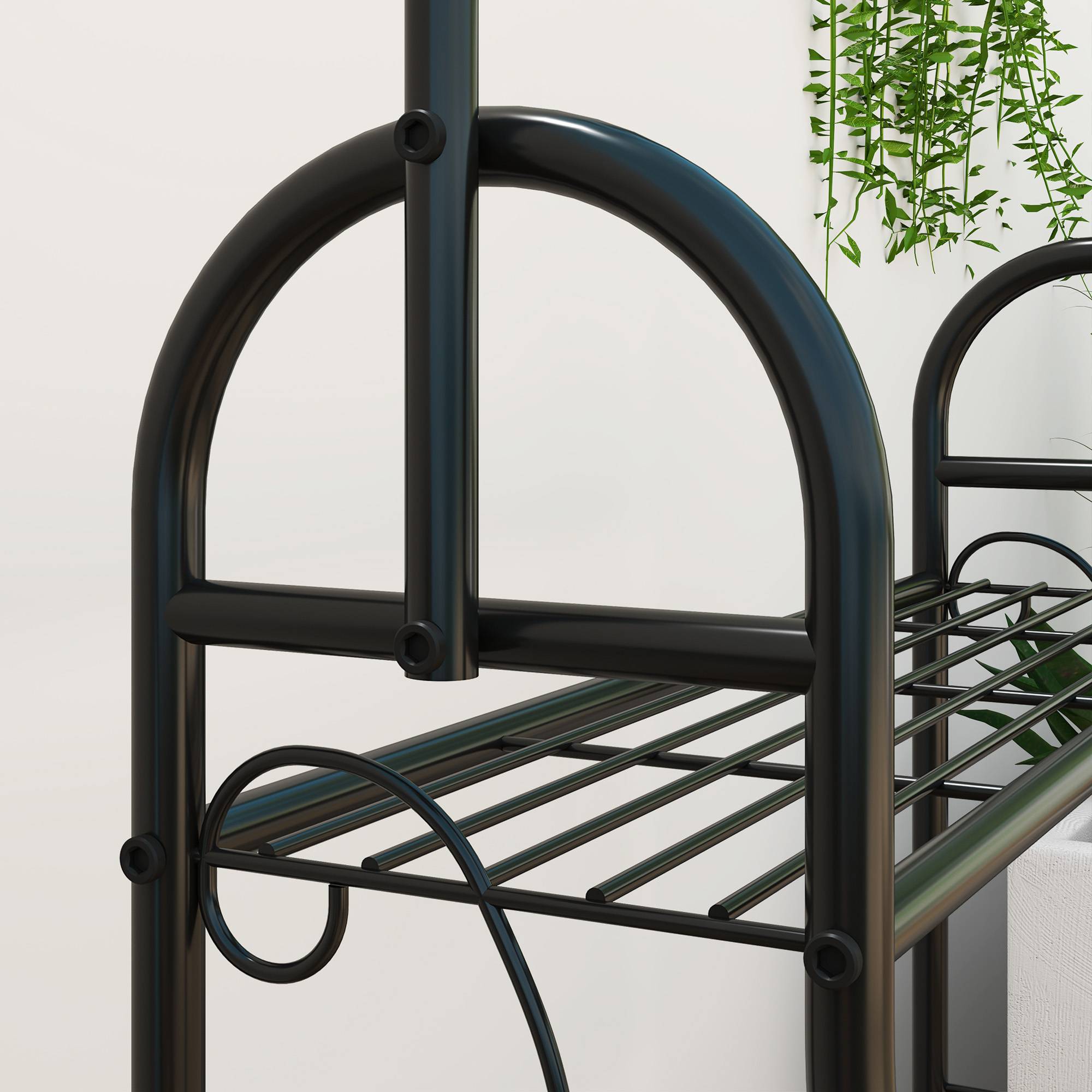 Support à plantes à 3 niveaux avec crochets métalliques, barre de suspension pour une utilisation intérieure et extérieure, noir - Image 10