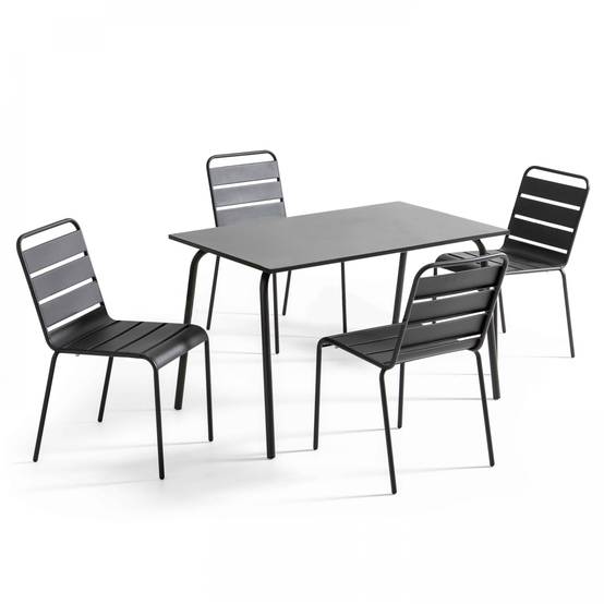 Oviala - Ensemble table de jardin en métal et 4 chaises anthracite Palavas - Oviala - Imagen 1