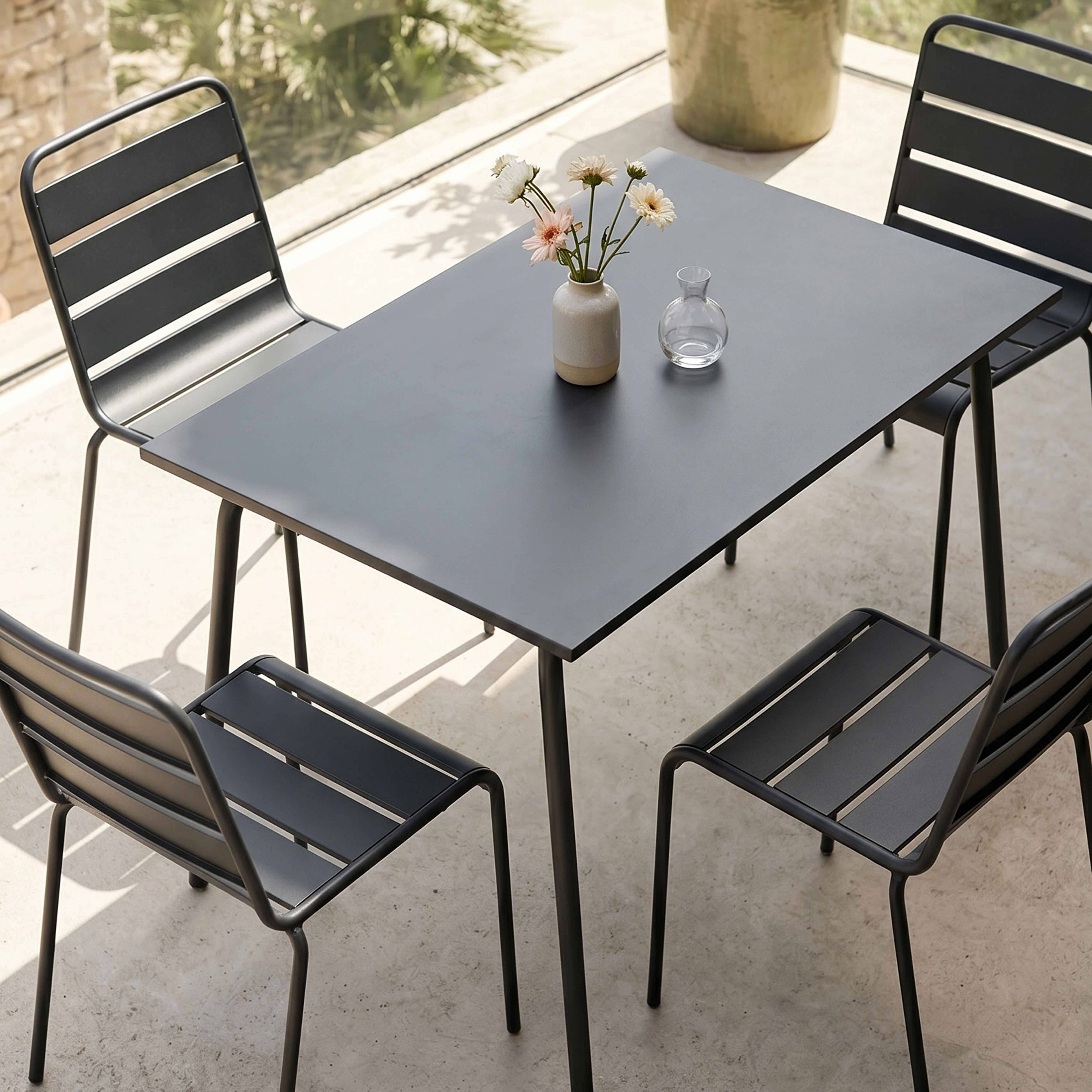 Oviala - Ensemble table de jardin en métal et 4 chaises anthracite Palavas - Oviala - Imagen 4