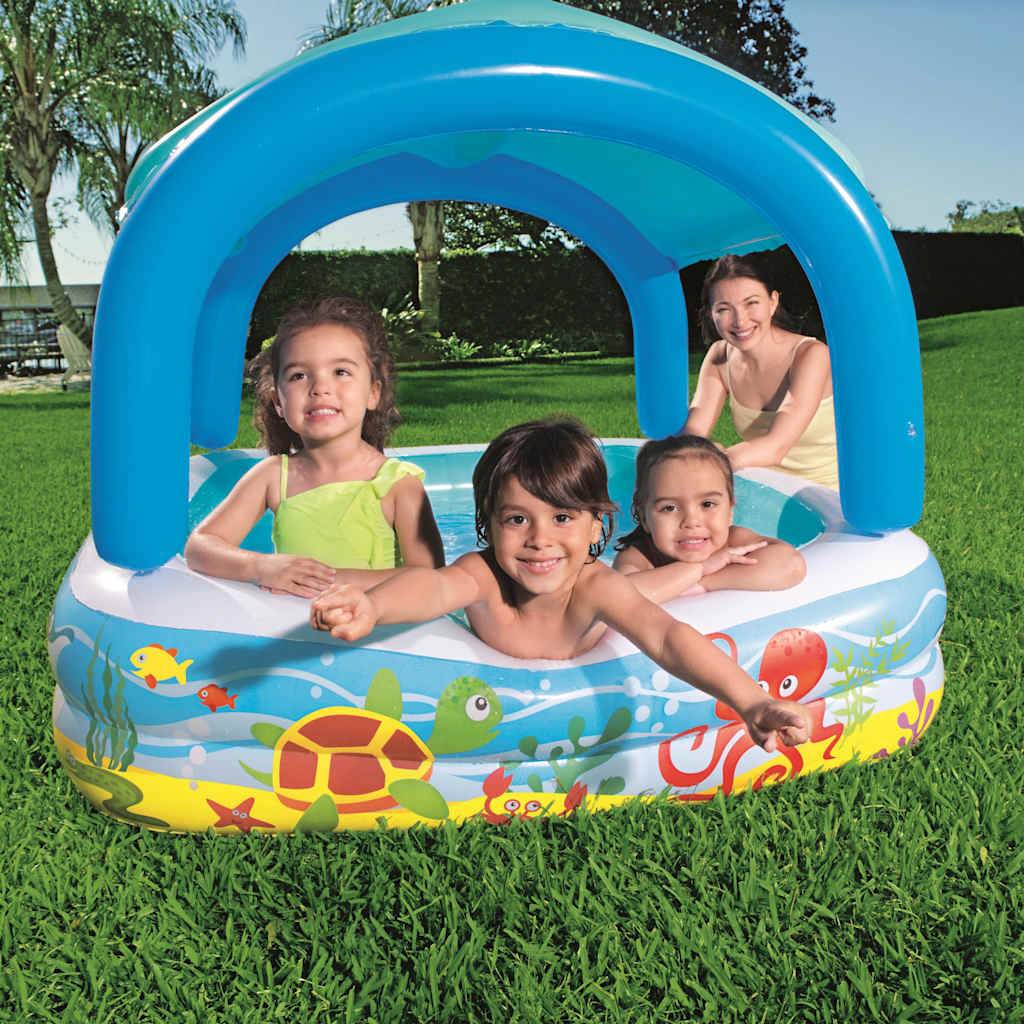 Piscine - piscine hors sol de jeu avec auvent bleu 140x140x114 cm 52192 PC59 - Image 2
