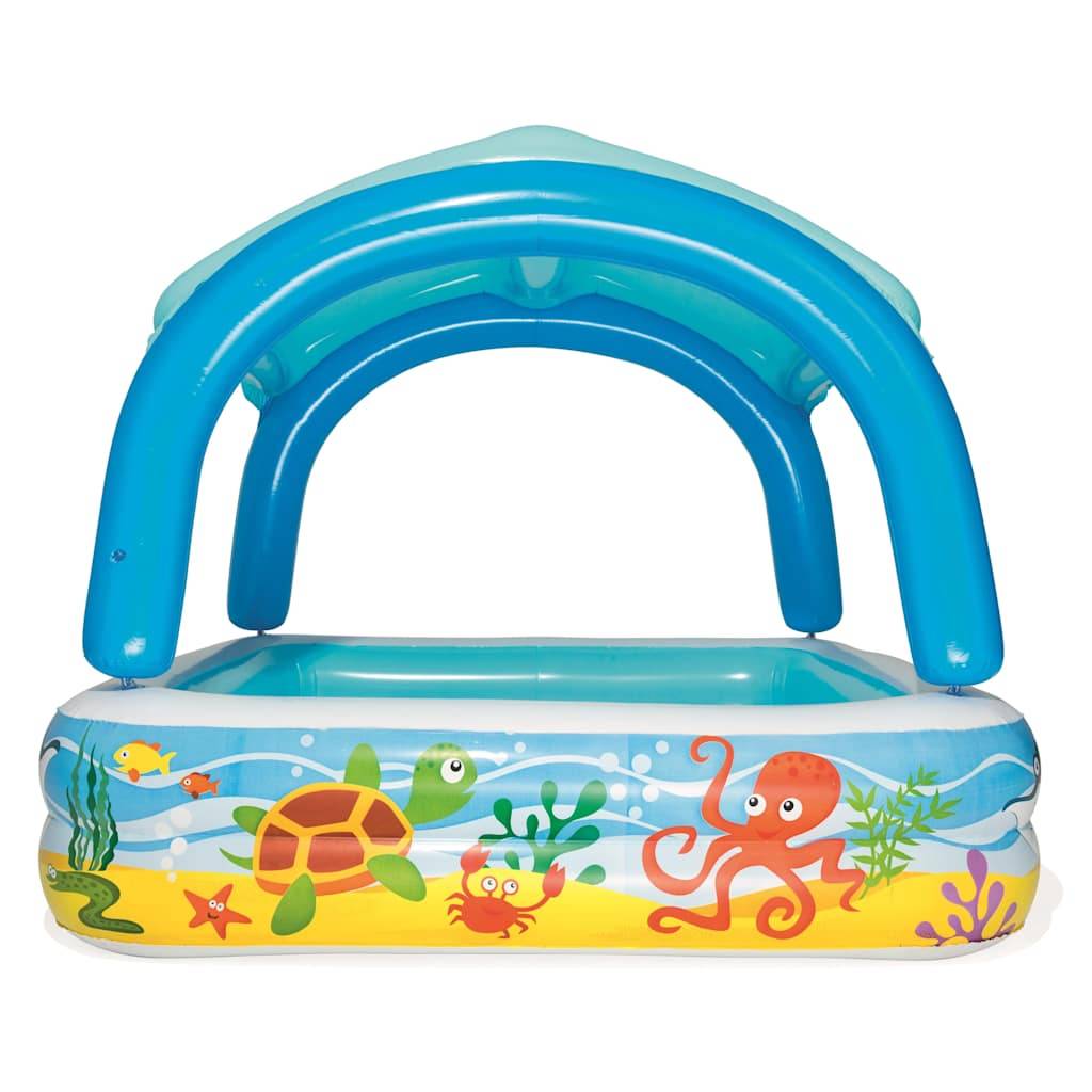 Piscine - piscine hors sol de jeu avec auvent bleu 140x140x114 cm 52192 PC59 - Image 4
