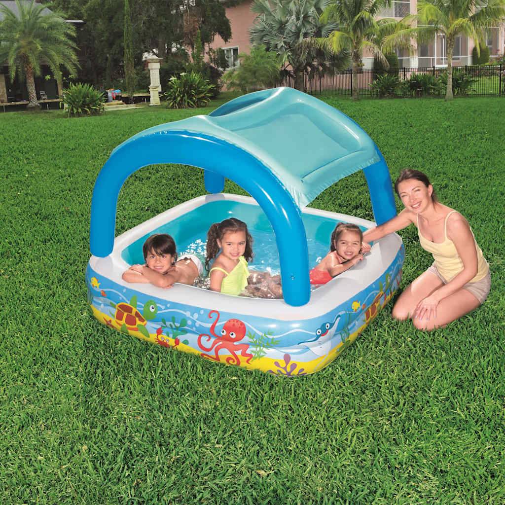 Piscine - piscine hors sol de jeu avec auvent bleu 140x140x114 cm 52192 PC59 - Image 3