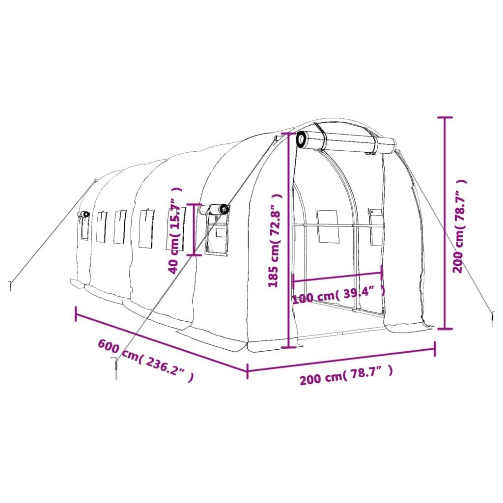 Serre tunnel de jardin 12m² bâche PE et acier culture potager verte 6x2m – ComfortXL Outdoor Living - Image 9