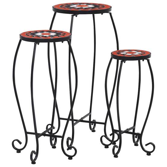Lot de 3 Porte-Pots Design Mosaïque Tables d'Appoint pour Jardin Terre Cuite et Blanc – ComfortXL Outdoor Living - Image 1