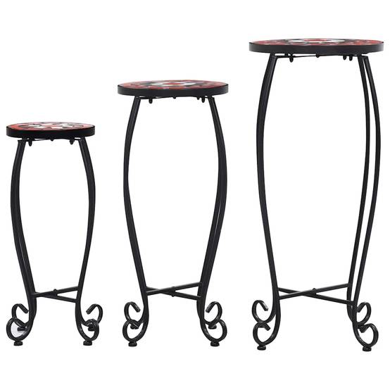 Lot de 3 Porte-Pots Design Mosaïque Tables d'Appoint pour Jardin Terre Cuite et Blanc – ComfortXL Outdoor Living - Image 2