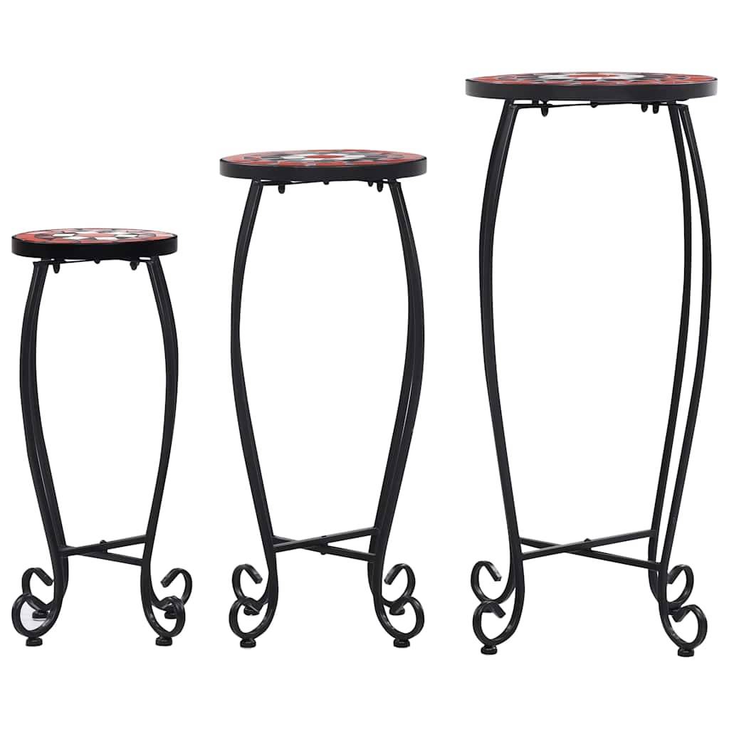 Lot de 3 Porte-Pots Design Mosaïque Tables d'Appoint pour Jardin Terre Cuite et Blanc – ComfortXL Outdoor Living - Imagen 2
