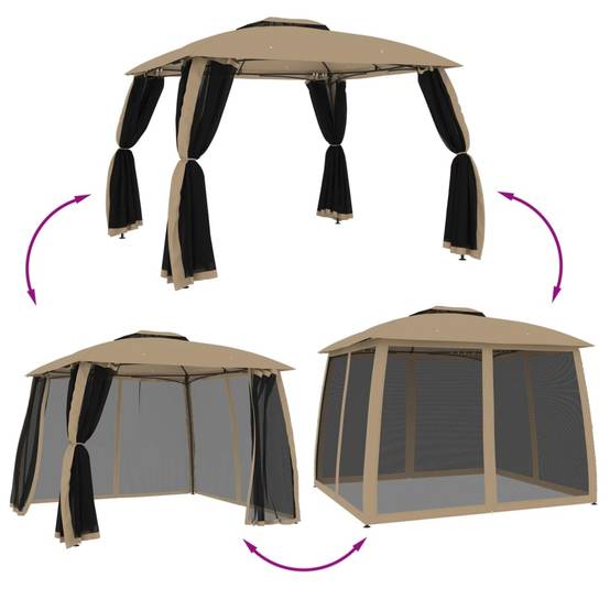 Gazebo de Jardin avec Moustiquaires et Double Toit 3x3m Taupe - ComfortXL Outdoor Living - Image 6