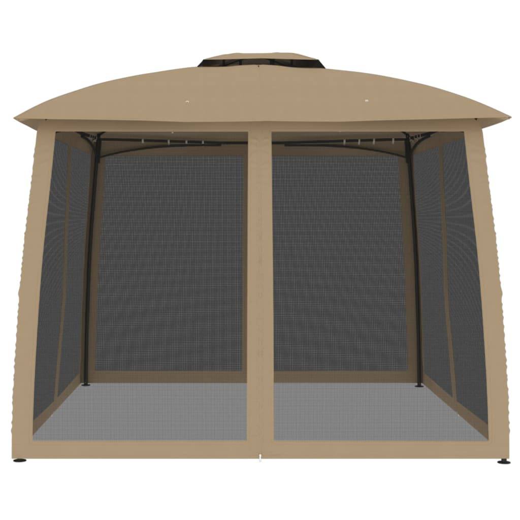 Gazebo de Jardin avec Moustiquaires et Double Toit 3x3m Taupe - ComfortXL Outdoor Living - Image 4