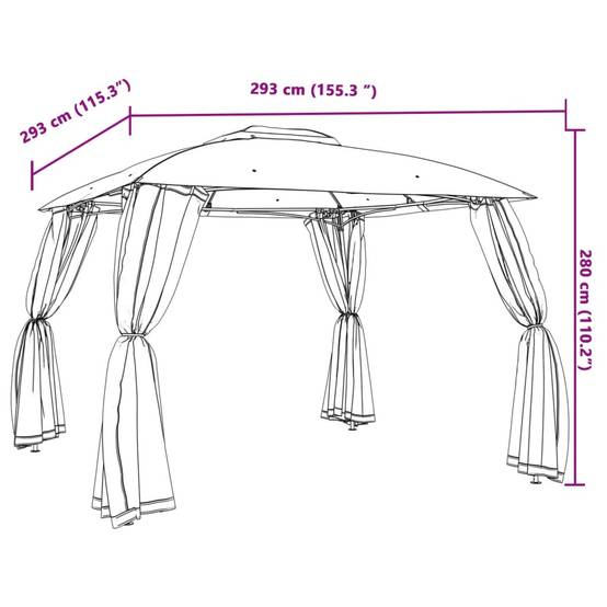 Gazebo de Jardin avec Moustiquaires et Double Toit 3x3m Taupe - ComfortXL Outdoor Living - Image 9